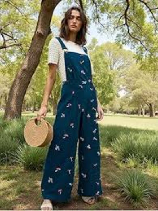 Cider Pants - Cider Corduroy Dungarees Overalls Wide leg Mushrooms Blue Red Size XL